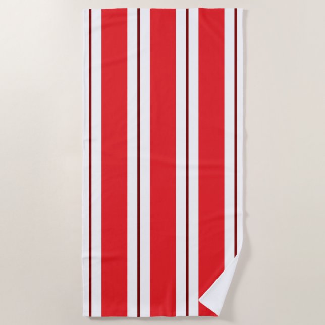 Serviette De Plage Rayure blanche rouge  (Devant)