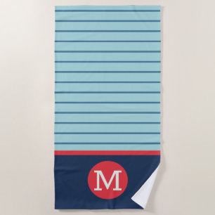 Serviette De Plage Rayure bleue Monogramme rouge blanc Masculin