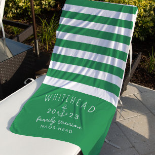 Serviette De Plage Rayure d'ancre nautique Monogramme vert