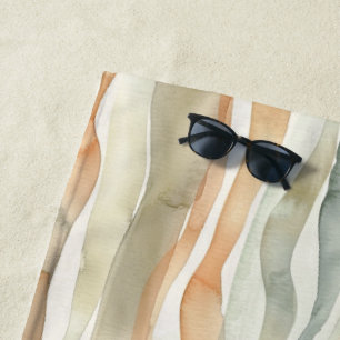 Serviette De Plage Rayures Crème de Pêche Verte  