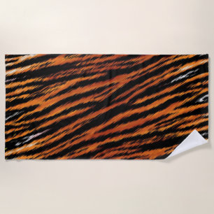 Serviette De Plage Rayures de tigre noir orange Impression d'animal