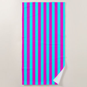 Serviette De Plage Rayures Turquoise Vert Bleu Cyan Et Rose Chaud