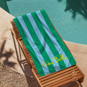 Serviette De Plage Rayures vertes et bleues vives Ciao Bella