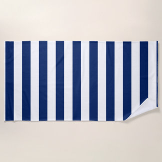 Serviette De Plage Rayures verticales bleu marine et blanc