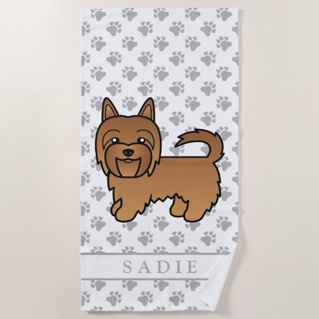 Serviette De Plage Red Australian Terrier Cartoon Dog & Name (Devant)
