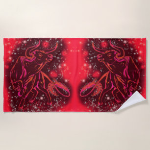 Serviette De Plage Red Beach Towel Bulls coule dans la nuit étoilée