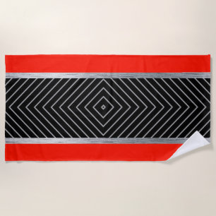 Serviette De Plage Red, black, silver et white pinstripe