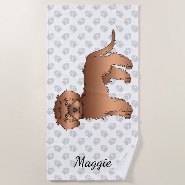 Serviette De Plage Red Mini Goldendoodle Cartoon Chien et nom (Devant)