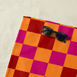 Serviette De Plage Red Orange Pink Checkered Pattern Design