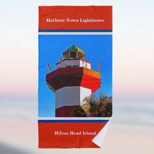 Serviette De Plage Red Trimmed Hilton Head Harbour Town Lighthouse