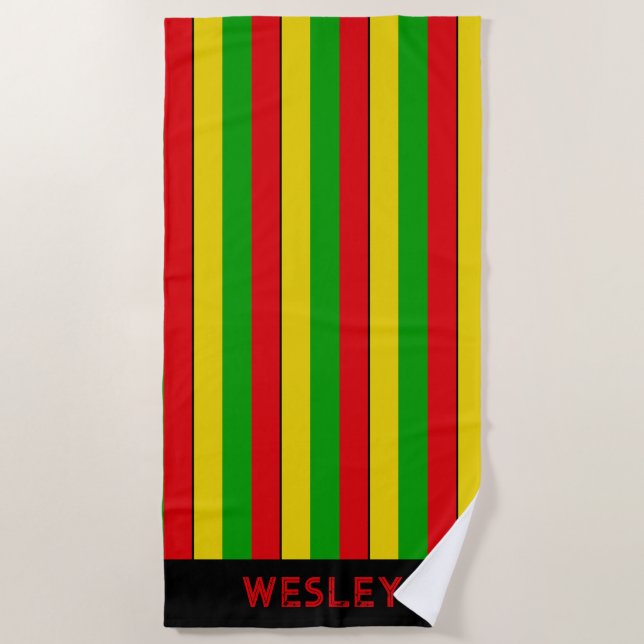 Serviette De Plage Red Yellow and Green Rasta Striped (Devant)