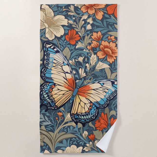 Serviette De Plage Regal Butterfly Amidst William Morris Floral (Devant)