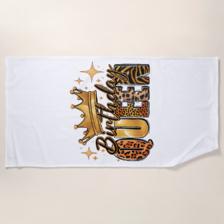 Serviette De Plage Reine d'anniversaire avec léopard à couronne dorée