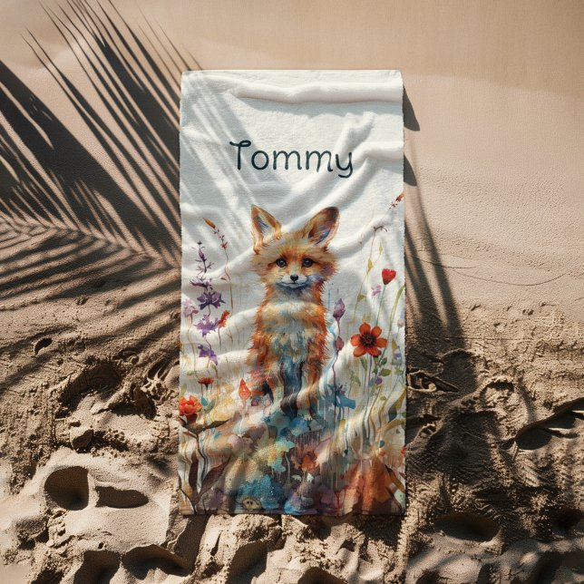 Serviette De Plage Renard Garçon Abstrait En Fleur sauvage (Créateur téléchargé)