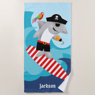 Serviette De Plage Requin de surf Pirate Perroquet