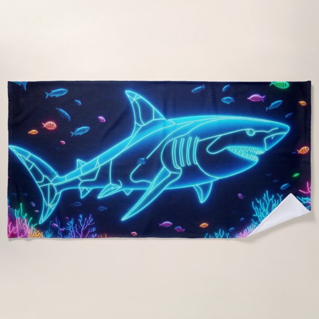 Serviette De Plage Requin néon coloré (Devant)