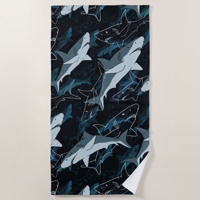 Serviette De Plage Requins, marine, mer, poisson, prédateur, animal,  (Devant)