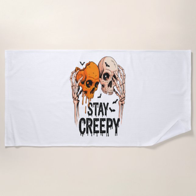 Serviette De Plage Restez Déplaisant PNG, Rétro Halloween crâne (Devant)