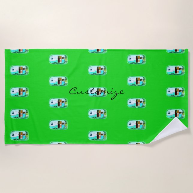 Serviette De Plage Rétro campeur vintage customisé (Devant)