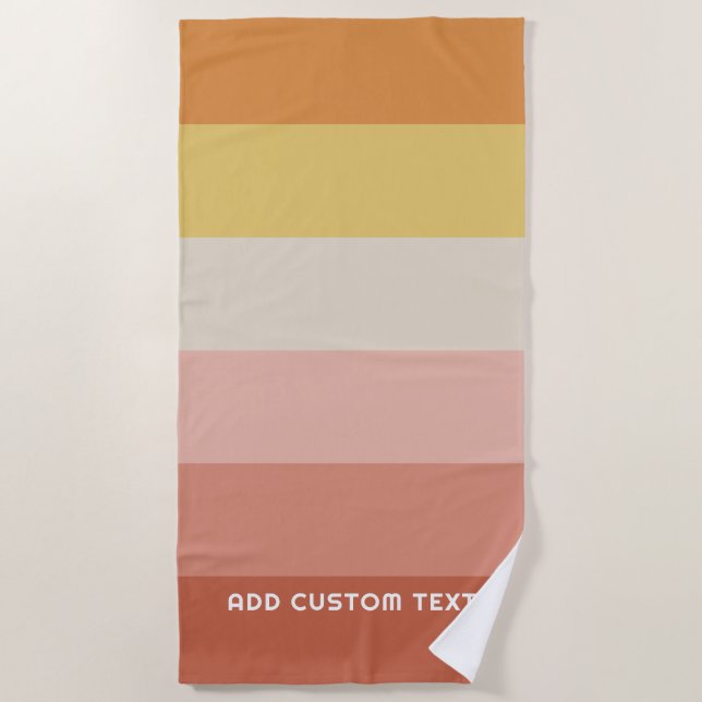 Serviette De Plage Retro Coral Sunset Stripes Minimal Sans Serif Nom (Devant)