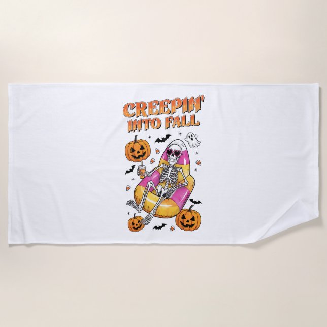 Serviette De Plage Retro Creepin dans Halloween d'automne (Devant)