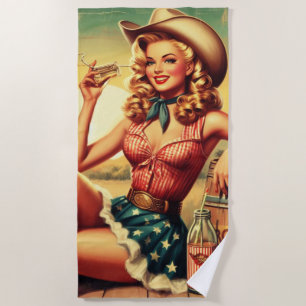 Serviette De Plage Retro Cute Cowgirl