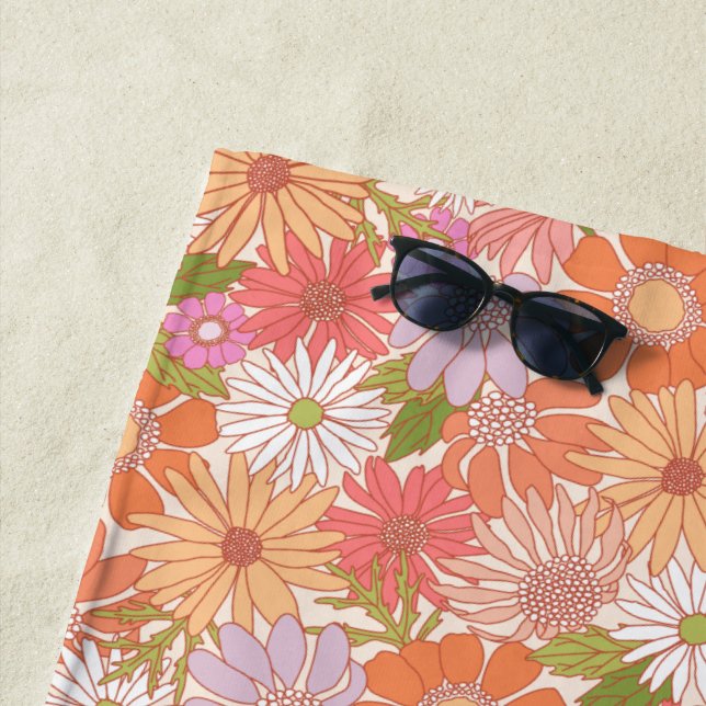 Serviette De Plage Retro Daisy Garden (En situation)