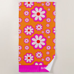 Serviette De Plage Retro Daisy Motif rose et orange les années 70 Nom