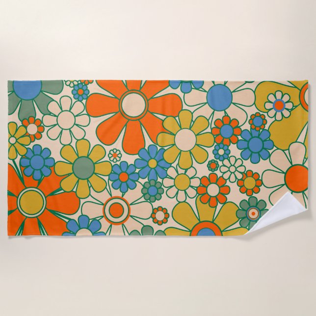 Serviette De Plage Retro Garden Floral 60s les années 70 Motif (Devant)