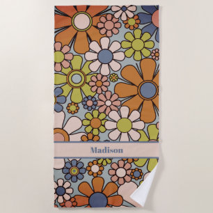 Serviette De Plage Retro Garden Vintage années 60 les années 70 Fleur