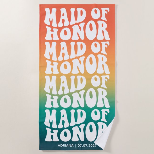 Serviette De Plage Rétro Maid of Honor Ombre Bachelorette Party (Devant)