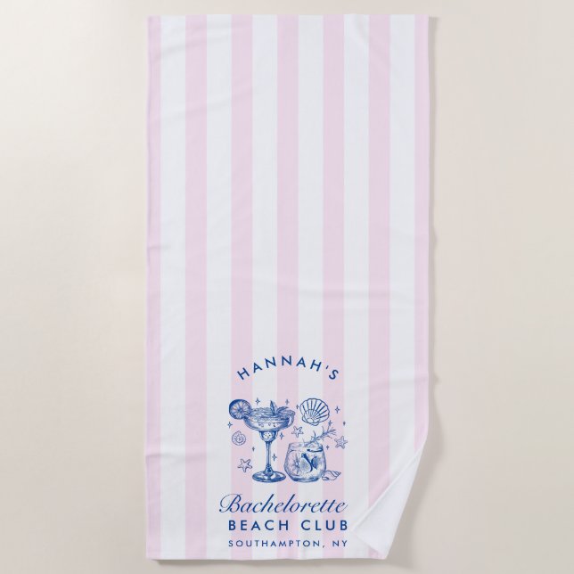 Serviette De Plage Retro Modern Pink & Blue Bachelorette Weekend (Devant)