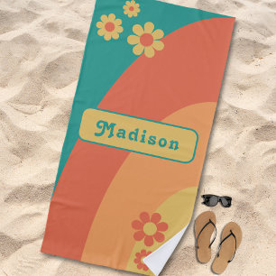 Serviette De Plage Rétro personnalisé Arche de marguerite Groovy
