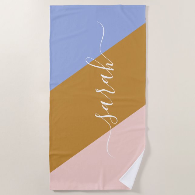 Serviette De Plage Retro Rainbow Graphic Nom personnalisé (Devant)