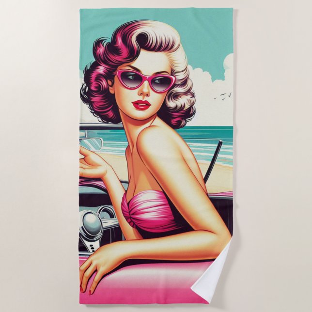 Serviette De Plage Retro Summer Girl (Devant)
