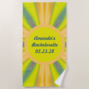 Serviette De Plage Retro Sunshine Bachelorette Party Bleu Jaune