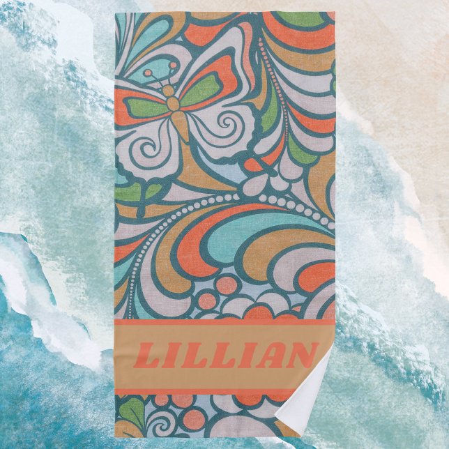 Serviette De Plage Retro Vintage Floral Moderne Motif (Créateur téléchargé)