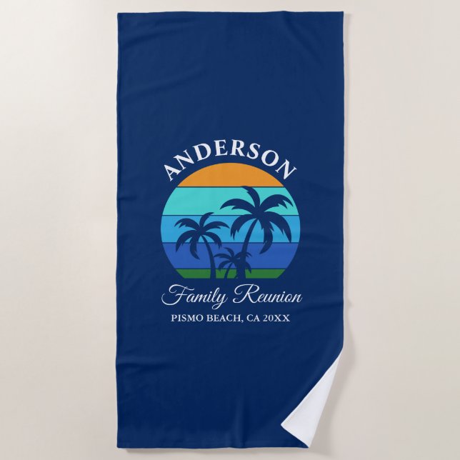 Serviette De Plage Reunion Famille Summer Beach Palm Trees Bleu (Devant)