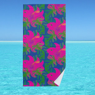 Serviette De Plage Rêves de forêt tropicale Hibiscus Vert Bleu Rose C