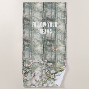 Serviette De Plage Rêves de lapin de jardin rose enchanté