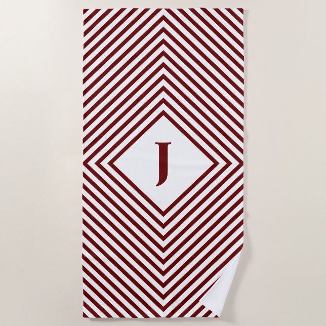Serviette De Plage Rhombus rayonnant rouge avec lettre centrale (Devant)