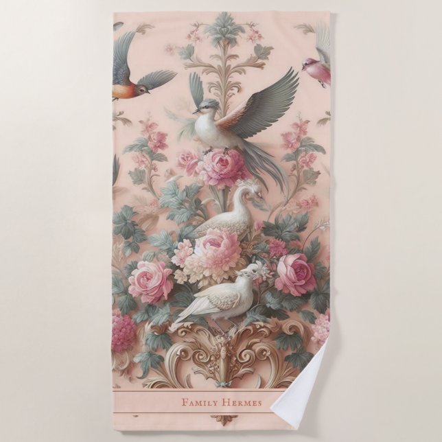 Serviette De Plage Rococo rose Baroque Fleur Morris (Devant)
