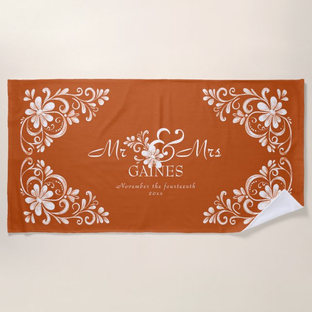 Serviette De Plage Romantique Shabby Chic Burnt Orange M. Mme Newlysé (Devant)