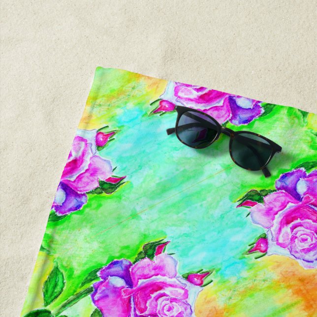 Serviette de plage rose (En situation)