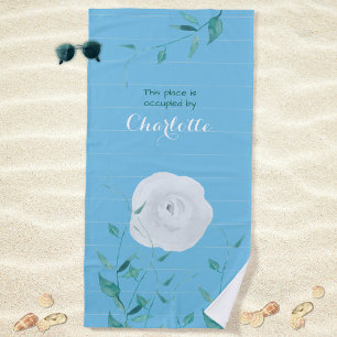 Serviette De Plage Rose blanche Feuilles verts rayé moderne