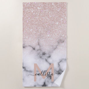 Serviette De Plage Rose brillant Parties scintillant or  Marbre Ombre
