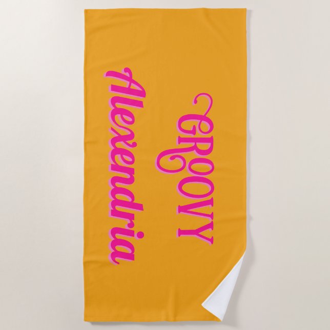 Serviette De Plage Rose chaud et orange personnalisé (Devant)