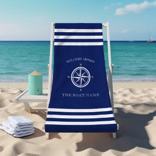 Serviette De Plage Rose de boussole nautique Bienvenue à bord Nom du 