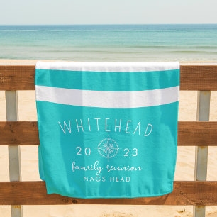 Serviette De Plage Rose de boussole nautique Bleu Monogramme Aqua
