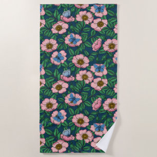 Serviette De Plage Rose de chien et papillons
